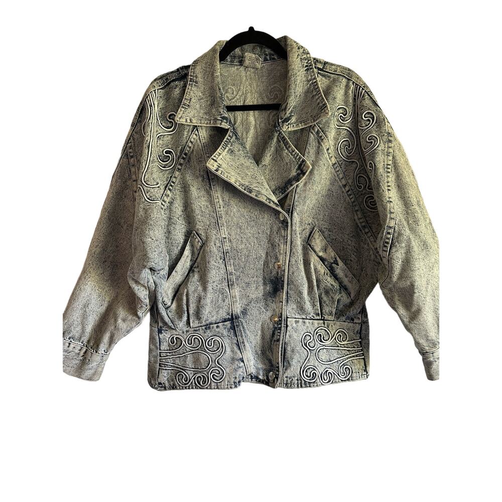 STUNNING Vintage 80s Denim Jacket with Appliqué/Embroidery Detail Size Medium